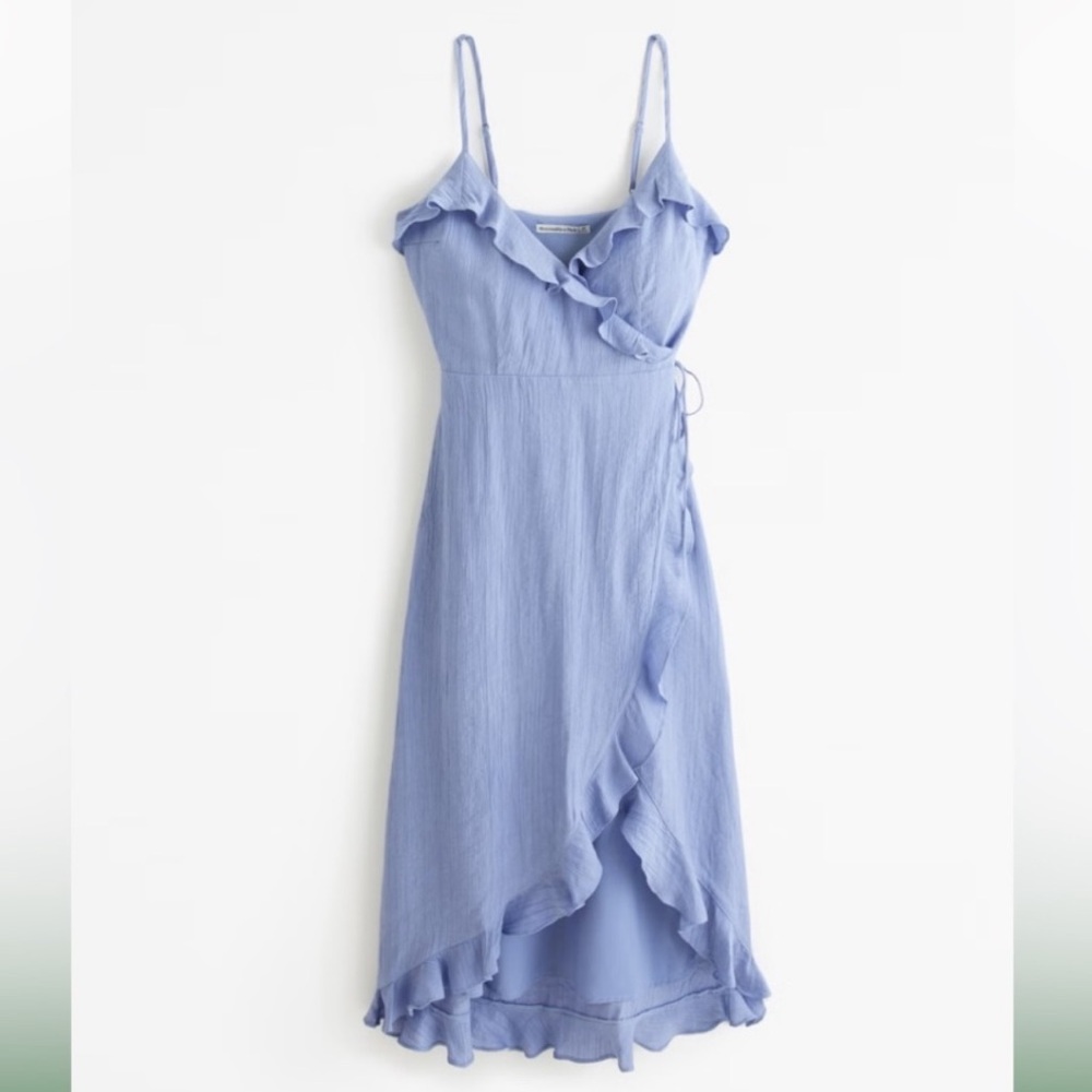 NWOT Abercrombie & Fitch Blue Ruffle Wrap Midi Dress size small